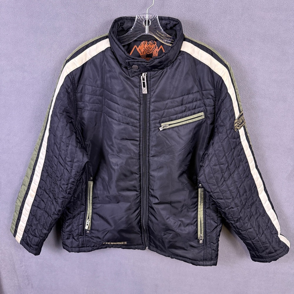 VTG Y2K Point Zero Moto Jacket Mens M Black Racing Stripe Nordic Adventure Retro